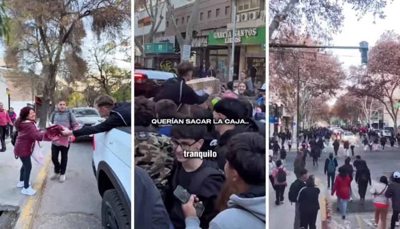 Un influencer regaló ropa en pleno microcentro mendocino: empujones y peleas